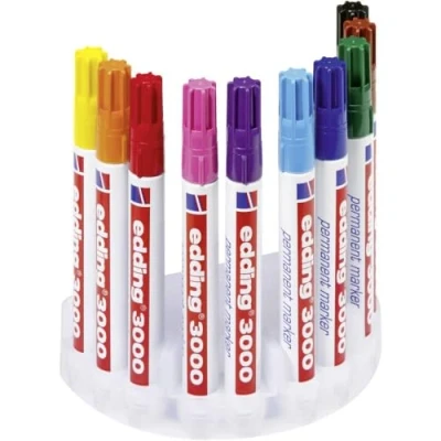 Image de edding 3000 Marqueur permanent multi couleur boîte de présentation 10 stylos pointe ronde 1,5 3 mm sèche vite résiste à l&#039;eau et l&#039;essuyage pour carton, plastique, bois, métal, tissu