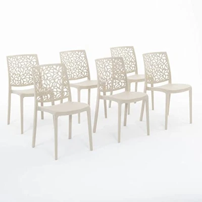 Image de Lot de chaises Anna en résine renforcée, empilables, Usage intérieur et extérieur (6, Crème)