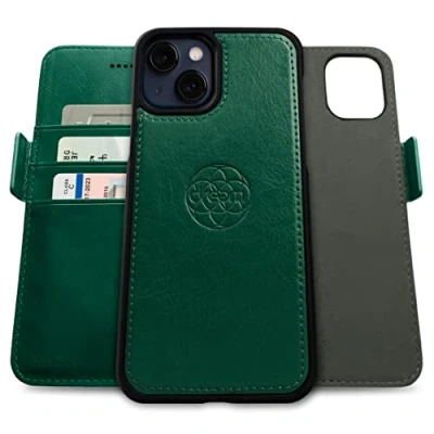 Image de dreem Fibonacci Compatible avec iPhone 13 funda cartera / 2 en 1 étui Antichoc et Folio Amovible Cuir végétal, MagSafe, Protection RFID [Vert]