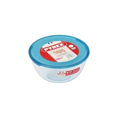 Image de Pyrex Bol 2 l avec couvercle en verre borosilicate résistant aux taches, Transparent, Vert