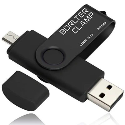Image de BORLTER CLAMP Clé USB 32 Go, 2 en 1 OTG 3.0 Mémoire Stick, Pivotant U Disque avec Port Micro pour Smartphone Android, Tablette et Ordinateur (Noir)