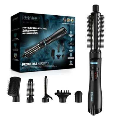 Image de Revamp Progloss Brosse soufflante Airstyle 6 en 1 accessoires de coiffage interchangeables Technologie jet ionique anti frisotti fer a boucler, lisser, brushing