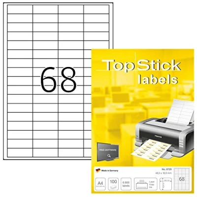 Image de TopStick Pochette de 6800 étiquettes autocollantes multi usages (48,5 x 16,9 mm) Personnalisables et imprimables, Impression laser / jet d&#039;encre, (8729)