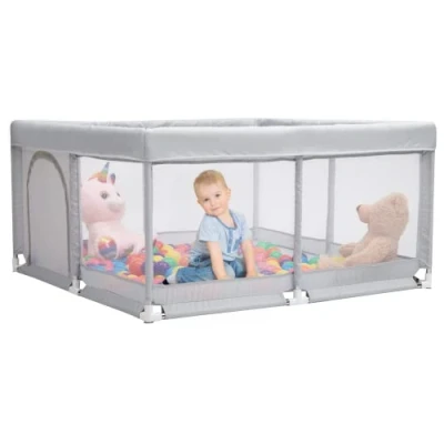 Image de BEJOY Parc pour Bébé, 125cm Compact et Solide, Protection en Mousse, de Jeu Sécurité Antidérapant avec Porte à Fermeture Éclair Ronde Maille Respirante Transparente Centre D&#039;activités