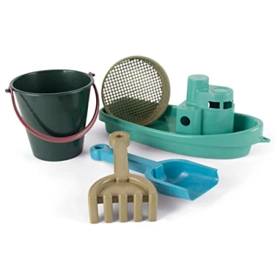 Image de Dantoy: Blue Marine Toys Ensemble de jeu bateau et sable 5 pièces, équipement maritime recyclé, plage, piscine, bac à sable, sac dos en filet réutilisable, pour enfants tout petits partir