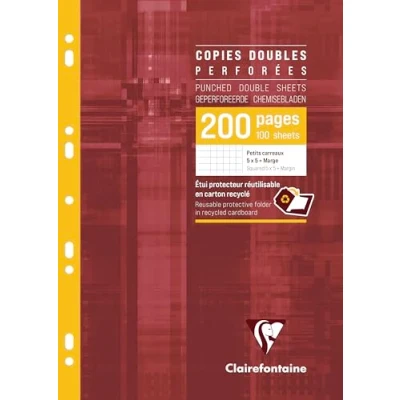 Image de Clairefontaine 47122C Un Étui de Copies Doubles Perforées A4 21x29,7 cm 200 Pages Petits Carreaux avec Marge Papier Blanc 90 g Réutilisable