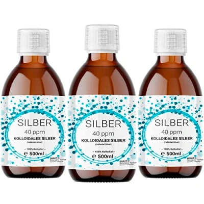 Image de 3 x 500 ml d&#039;argent colloïdal (40 ppm) dans une bouteille en verre ambré eau ultra pure 100 %