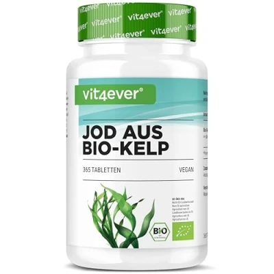 Image de Kelp Bio (iode naturel) 365 comprimés contenant chacun 200µg d&#039;iode provenant d&#039;algues brunes biologiques Sans additifs indésirables Fortement dosé Vegan