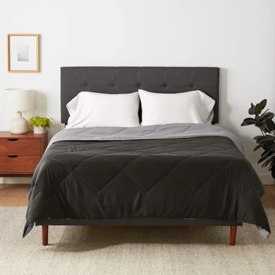 Image de Amazon Basics Couette réversible en microfibre Doudou, gris/noir, 220 x 240 cm