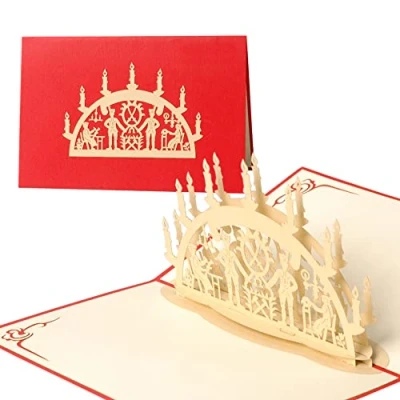 Image de carte Noël pop up 3d. Père avec enveloppe pour adresser ses vœux de Noël, souhaiter la bonne année, offrir comme cadeau, des etrennes, accompagner un chèque cadeau