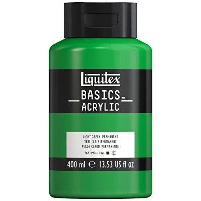 Image de Liquitex 8870328 Basics peinture acrylique, artistique monopigmentée, résistante à la lumière, qualité archive, finition satinée, pot de 400 ml Vert Clair Permanent