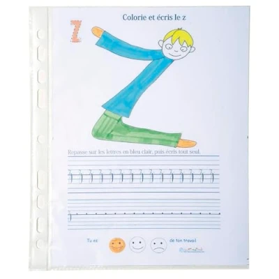 Image de Exacompta Réf. 5120E Carton de 10 sachets pochettes perforées en PP grainé Epaisseur 5/100ème Format écolier pour les classeurs 17x22cm des plus petits Perforation 9 trous Cristal