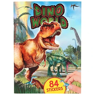 Image de Depesche 13207 Dino World Livre 20 Fond illustrées pour créer des Motifs de Dinosaures, y Compris 6 Pages d&#039;autocollants en Papier et Stickers Puffy, Paper, Multicolor, Taille Unique