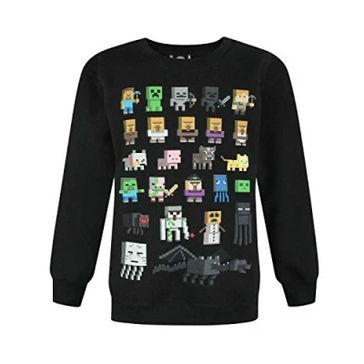 Image de Minecraft Pull Garçon Enfant Sprites Creeper Pig Sweat Noir 7 8 Ans