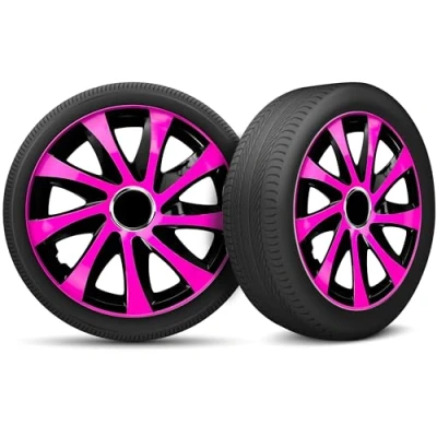Image de Moltico Enjoliveur Set de 4 Universel Enjoliveurs Adapté à Toutes Roues en Acier pour Auto Anneau Sécurité Réglable 13 Pouces Rose Noir