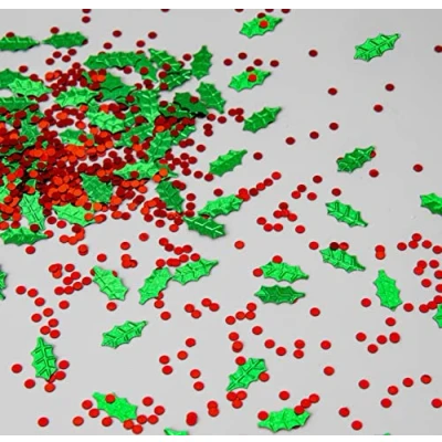 Image de SHATCHI Confettis de Table Feuilles Houx Vert et Rouge 14,1 g