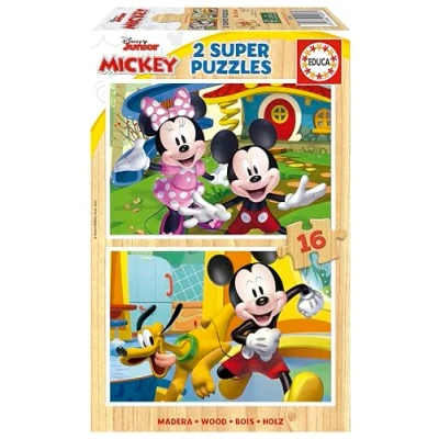 Image de Educa 2x16 Mickey &amp; Minnie, 2 Puzzles de Bois écologiques résistants avec 16 pièces chacune, Double Amusement départ, Mesure approximative: 26 x 18 cm, À partir 3 Ans (19287)