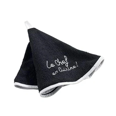 Image de Douceur d&#039;Intérieur Cuistot Essuie Main Rond (0) 60 cm Eponge Brodee Coton, Noir, 60x60