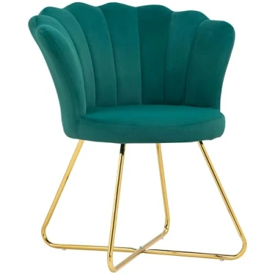 Image de HOMCOM Fauteuil Coquillage Chaise Coiffeuse en Velours de Salon avec Pieds Acier pour et Chambre 69 x 64 80 cm Vert foncé