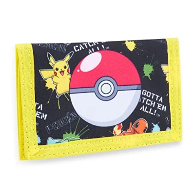 Image de Pokémon à Trois Volets Portefeuille Enfant avec Compartiment Pièces et ID Poche (Noir/Jaune)