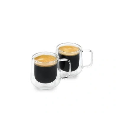 Image de La Cafetière 2pc Siena Ensemble de verres à espresso double paroi, 100ml. Tasses café avec poignée pour Barista Espresso, empilable et légères