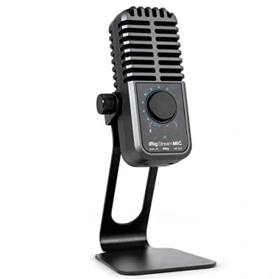 Image de IK Multimedia iRig Stream Mic Pro, Microphone à Condensateur avec Interface Audio pour iPhone iPad Android, Ordinateur USB, Mac Windows PC, idéal le Podcast, l’Enregistrement, Chant, Gaming
