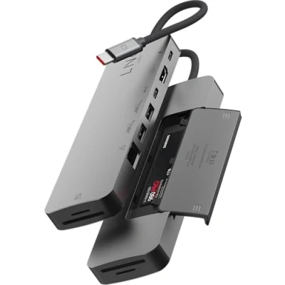 Image de LINQ Connects Hub Pro Studio 9 en 1 USB C 10Gbps Multiport avec Power Delivery, HDMI 4K, SSD NVMe M.2, Lecteur de Carte SD4.0 et Ethernet 2.5