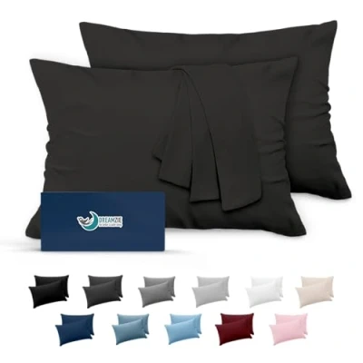 Image de Dreamzie Taie Oreiller 40x80 Lot de 2 en Microfibre Certifiée Oeko Tex Housse Coussin 80x40 Douce Et Brossée, Toucher Peau Pêche Gris Foncé