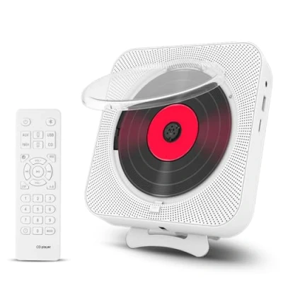 Image de Adirigo Lecteur CD avec de Musique Mural Bluetooth Boombox Audio Domestique écran LCD et Cache Anti poussière, Haut parleurs HiFi intégrés télécommande