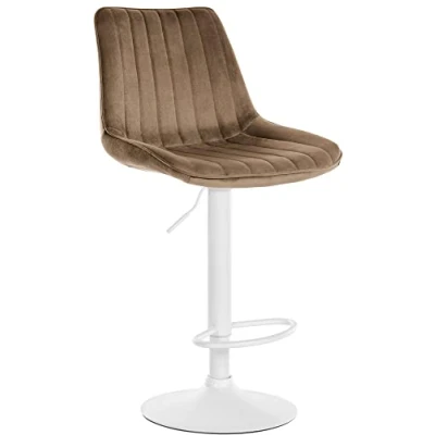 Image de CLP Tabouret De Bar Toni en Velours I Chaise Haute Bistrot avec Repose Pieds Hauteur Réglable Pivotant, Couleur:Marron, Couleur du Cadre:Blanc
