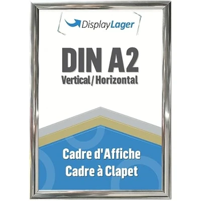 Image de DisplayLager, qualité danoise Cadre encliquetable A2 chromé avec profil en aluminium de 25 mm, vitre protection antireflet, matériel fixation.