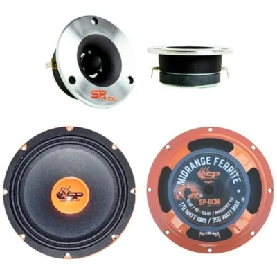 Image de SP Audio kit Voiture avec 2 midrange SP8CM 20,00 cm 4 ohms 170 Watt rms 350 Max + tweeters SPTW28 9,40 100 200 Max, par Paire