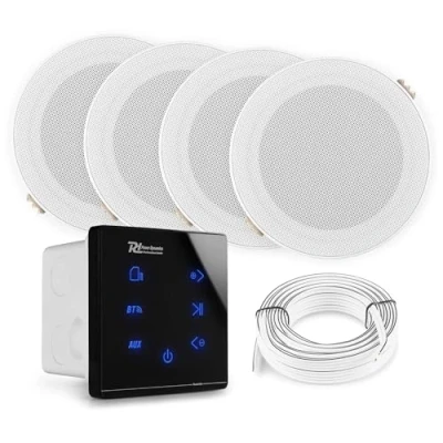 Image de Power Dynamics Powerline A50B Pack Amplificateur Mural avec 4 Enceintes de Salle Bain 160 Watts