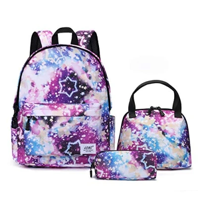 Image de Sac d&#039;école Pour garçons et filles motif galaxie Résistant à l&#039;eau dos décontracté étudiants G galaxy Star Set Taille unique
