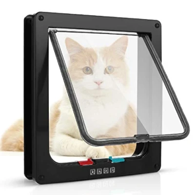 Image de Porte pour Chat avec Fermeture magnétique à 4 Voies, Animaux de Compagnie Chats et Petits Chiens, Tunnel (Noir, XL 24,5 x 28,5 5,5 cm)