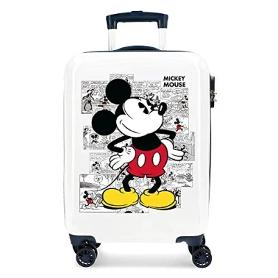 Image de Disney Mickey COMIC Valise Trolley Cabine Bleu 38x55x20 cms Rigide ABS Serrure à combinaison 34L 2,6Kgs 4 roues doubles Bagage main, Blanc