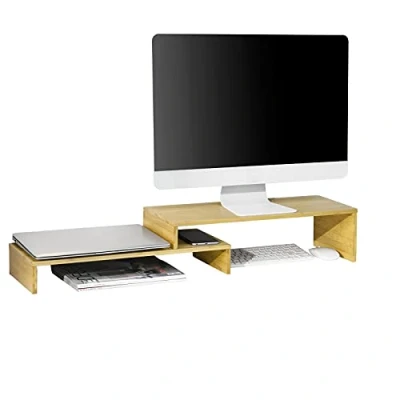 Image de SoBuy® BBF07 N Design Support de Moniteur Réglable, Réhausseur d&#039;écran Ergonomique pour 2 Écrans d&#039;Ordinateur Univer