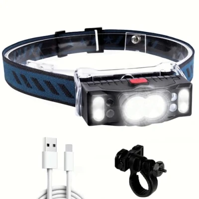 Image de Lampe frontale LED ultra lumineuse 7 modes Rechargeable par USB Avec voyant d&#039;avertissement rouge Étanche IPX5 Pour la course, le jogging, pêche, camping, cyclisme, randonnée