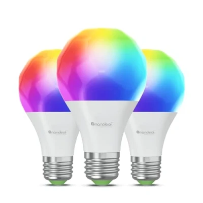 Image de Nanoleaf Matter Essentials Pack de 3 Ampoules LED E27 Connectées RGBW Lampes Intelligentes, sur Thread, Bluetooth, Compatible Google Apple, Synchro Musique et Ecran, Salon Bureau Gaming