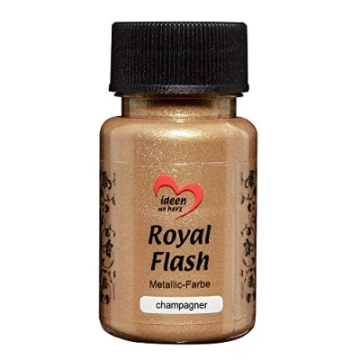 Image de ideen mit herz Royal Flash peinture métallique acrylique brillance métallique, avec de fines particules paillettes séchage rapide à base d&#039;eau 50 ml (champagne d&#039;or)