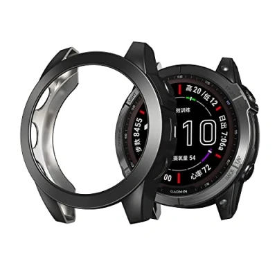 Image de kwmobile Coque Compatible avec Garmin Fenix 7X Étui Cadre écran en Silicone pour smartwatch Protection Montre connectée Noir argenté