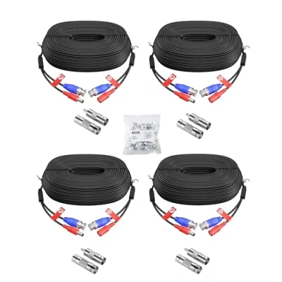 Image de ZOSI Pack de 4 Rallonge Câbles Vidéo 30 mètres BNC Extension pour Système Surveillance CCTV Couleur Noir
