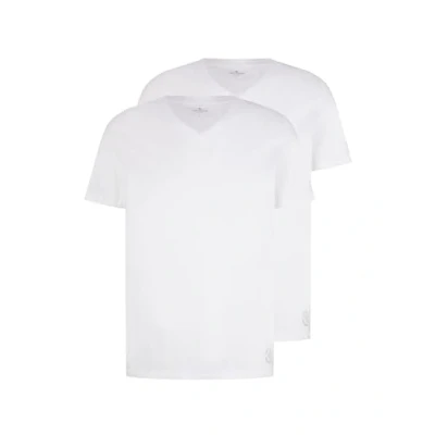 Image de TOM TAILOR Hommes Lot de 2 t shirts basiques avec col en V 1008639, 20000 White, M