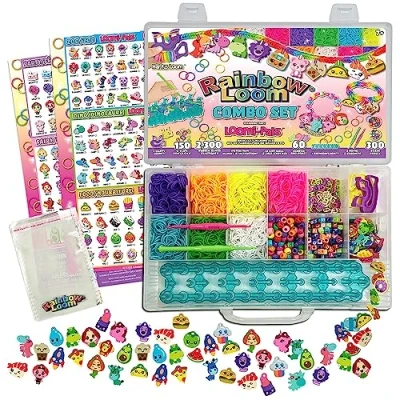 Image de Bandai Rainbow Loom Combo Set Fabrication de bracelets Métier à tisser avec 2300 élastiques Charms et Perles ‎ CD00102