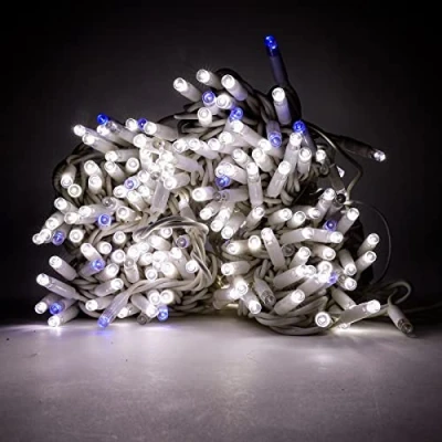 Image de Luccika Guirlande lumineuse de Noël à LED professionnelle avec MaxiLED pour restaurants hôtels routes et allées usage extérieur intérieur (blanc glacé flash bleu, 30 mètres 300 LED)