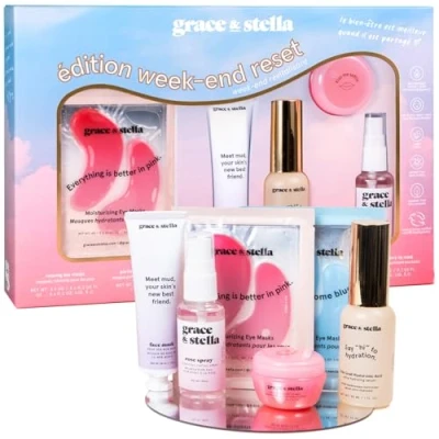 Image de grace &amp; stella Coffret Beauté Femme “Weekend Reset&quot; Avec Masques pour les Yeux, Sérum à l&#039;Acide Hyaluronique, Masque de Boue Plus Vegan et Cruelty Free, Cadeaux Anniversaire Femme, Saint Valentin
