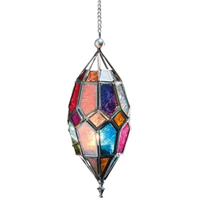 Image de Lanterne en verre à suspendre style marocain (multicolore moyen)