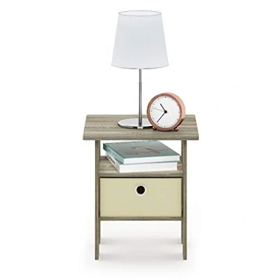 Image de Furinno Andrey Nuit end Table avec Tiroir à Poubelle, Chêne Sonoma/Ivoire, Bois, 1 Pack