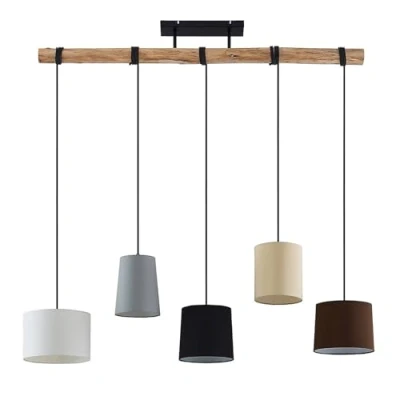 Image de Lindby Suspension en Tissu Amilia à intensité variable Marron Bois e. a. pour Salon &amp; Salle manger (à 5 lampes, E27), Luminaire, Lampe plafond, Luminaire Plafonnier,