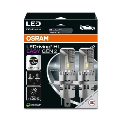 Image de OSRAM LEDriving HL EASY GEN 2 ≜ H4/H19, feu de route et croisement LED, blanc froid 6500 K, aucun accessoire nécessaire, utilisation tout terrain uniquement pas ECE, lampes